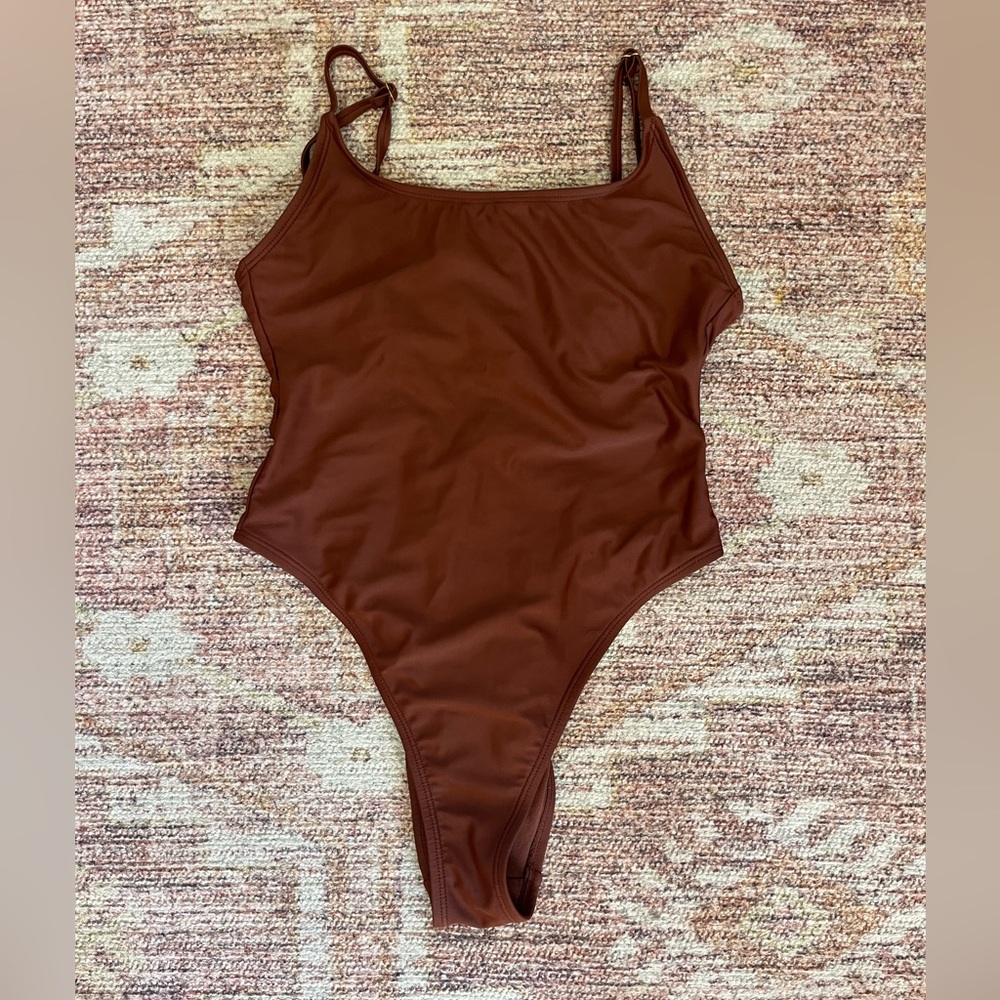 Wild Fable Brown Ultra High Leg Cheeky Scoop Back One Piece Swimsuit XS (0-2)